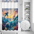 thumbnail image 2 of No Hook Shower Curtain, Blue Coastal Shower Curtains for Bathroom with See Through Top Window, Dolphin Summer Beach Nautical Ocean Waterproof & Washable Bath Curtain Stand Up Stall 36"x72", 2 of 9
