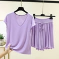 thumbnail image 2 of MGDXOX Women's 2 Piece V Neck Short Sleeve Top & Ruffle Hem Shorts Pajama Set Soft Loungewear Sleepwear Purple M, 2 of 5