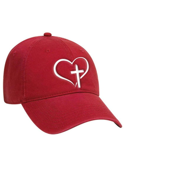 Womens Christian Hat Heart Cross Embroiered Dad Hat Baseball Cap, Red