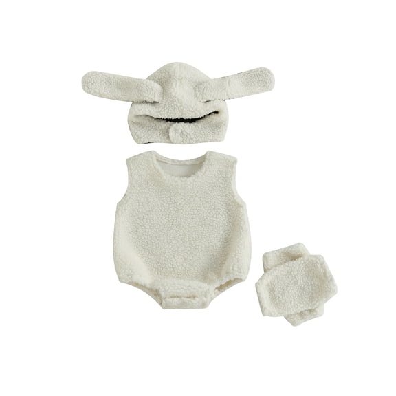 Cjfdfy Toddler Baby Girl Boy Halloween Outfit Sheep Costumes Fleece Romper Sleeveless Romper Ears Hat Leg Warmers Infant Halloween Animal Cosplay Clothes
