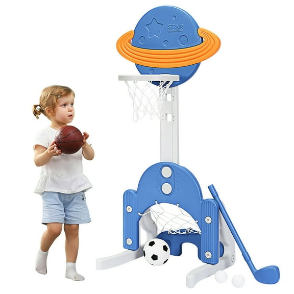 Gymax 3 in 1 Kids Basketball Hoop Set Adjustable Sports Activity Center w/ Balls Blue