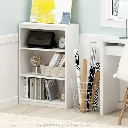 Furinno Gruen 3-Tier Bookcase with Adjustable Shelves, White