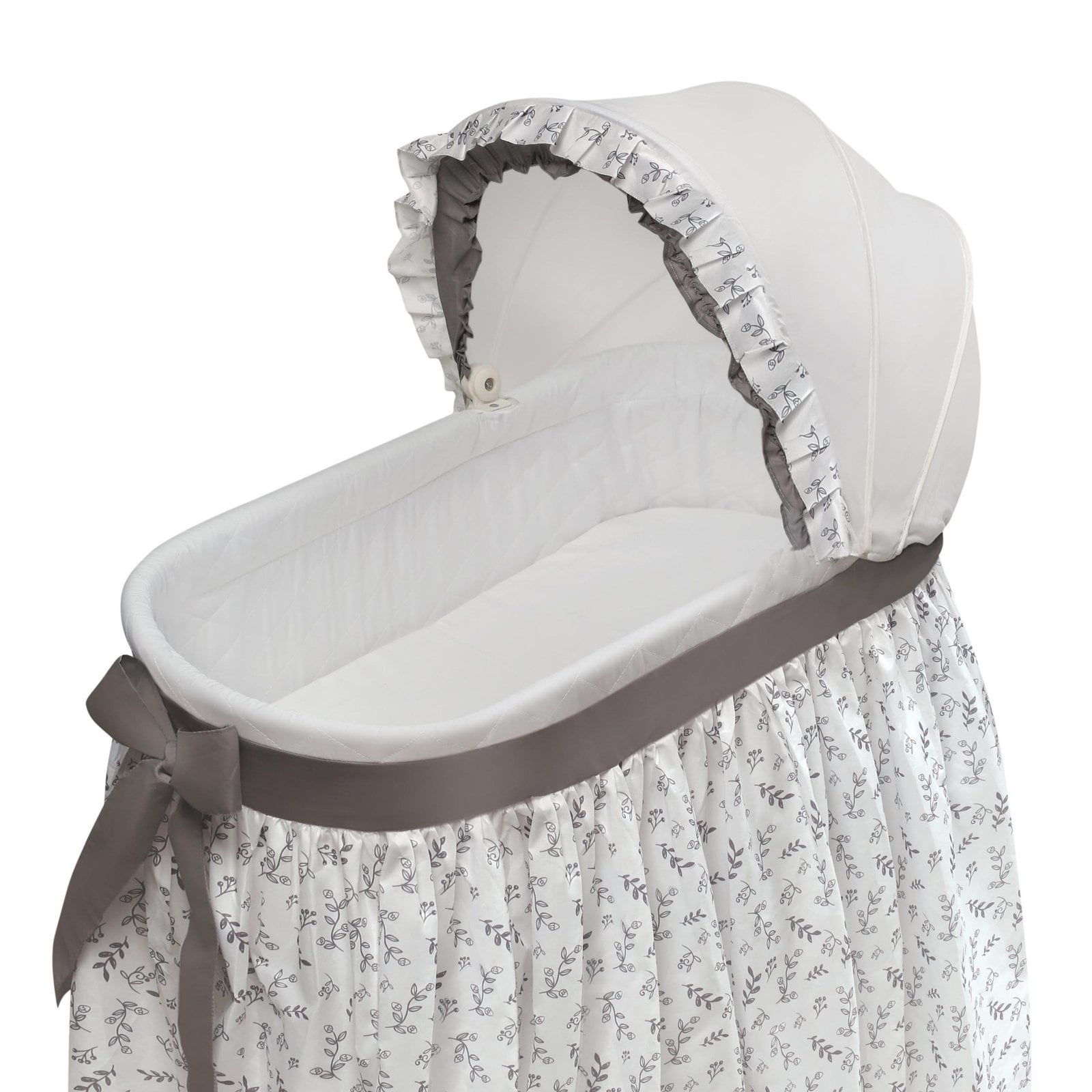 Badger Basket Wishes Oval Baby Bassinet - Full Length Skirt - Gray/Leaf