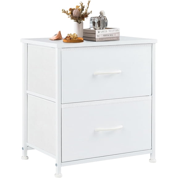 Nightstand Small Dresser with 2 Fabric Drawers Side Bedroom End Table Kids Bedside Storage Furniture for 20 inch Tall Night Stand for Closet, Entryway, College Dorm, Medium, White