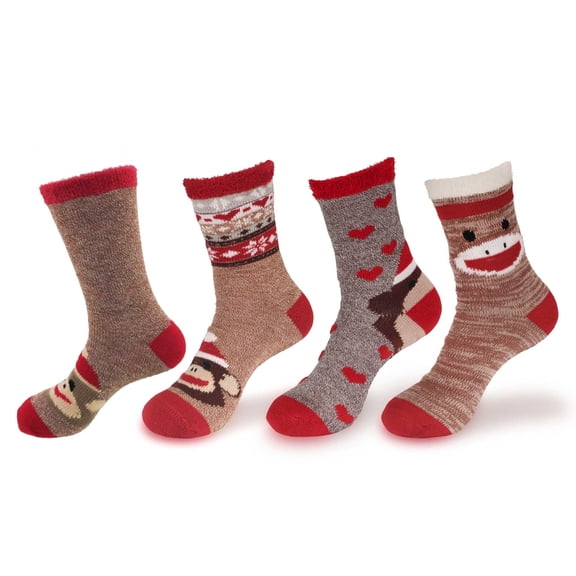 BambooMN Women's Christmas Double Layer Socks - Assortment D - Regular - 4 Pairs