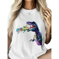 thumbnail image 2 of Women's T-Shirt Colorful Dinosaur Splash Short Sleeve Casual Tee Classic Crew Neck T Shirt for Women White, 5XL, 2 of 7