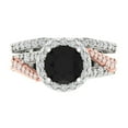 thumbnail image 2 of 2.32 ct Brilliant Round Cut Natural Onyx 18K White/Rose Gold Halo Solitaire with Accents Engagement Bridal Wedding Ring Band Set size 6.75, 2 of 7