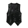 thumbnail image 3 of YONGHS Kids Boys Glittery Sequined Vest Top Waistcoat Costume for Choir Jazz Dance 7-15 Black 9-10, 3 of 5
