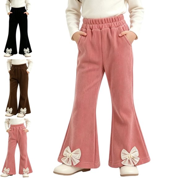 MLCDZ Girls Cute Sweatpants Flare Pants with Pockets Bell Bottoms Pants Casual Wear Kids Clothes Back to School Daily Wear Sweatpants for Girls