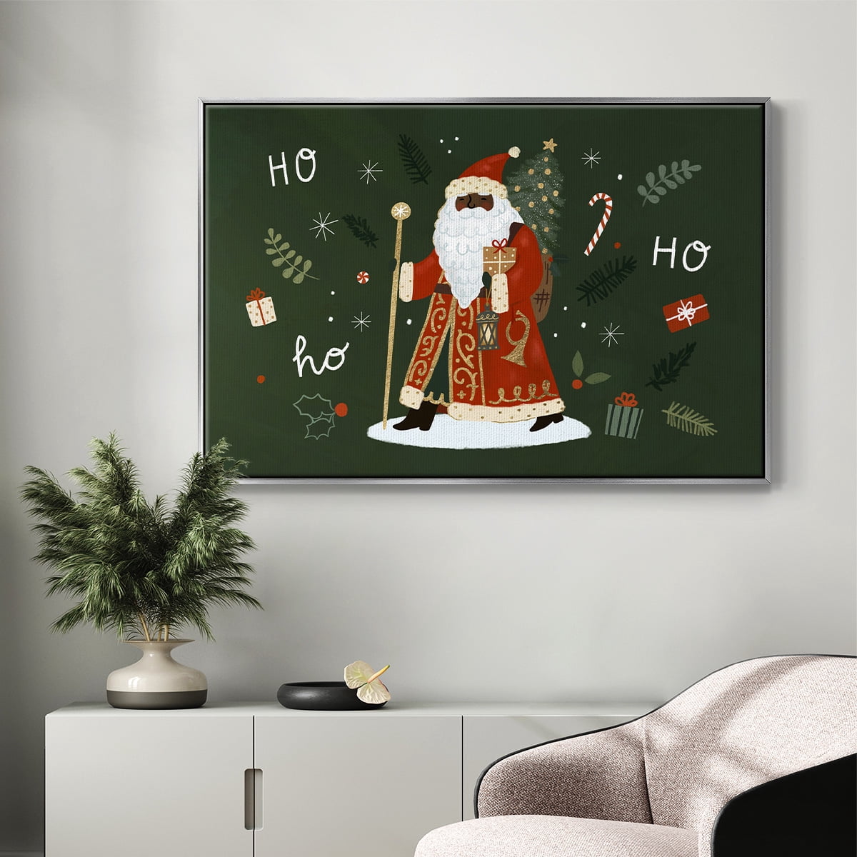 Little St. Nick Collection A - Framed Gallery Wrapped Holiday Canvas - 25 x 37 - Silver Frame
