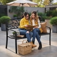 thumbnail image 3 of Topcobe 50 Inch Patio Park Steel Frame Cast Iron Backrest Bench Porch Chair, Outdoor Deck Furniture, 3 of 8