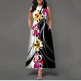 thumbnail image 2 of Vestido largo informal sin mangas con estampado de flores para mujer, cuello en V, estilo bohemio retro, 2 of 5
