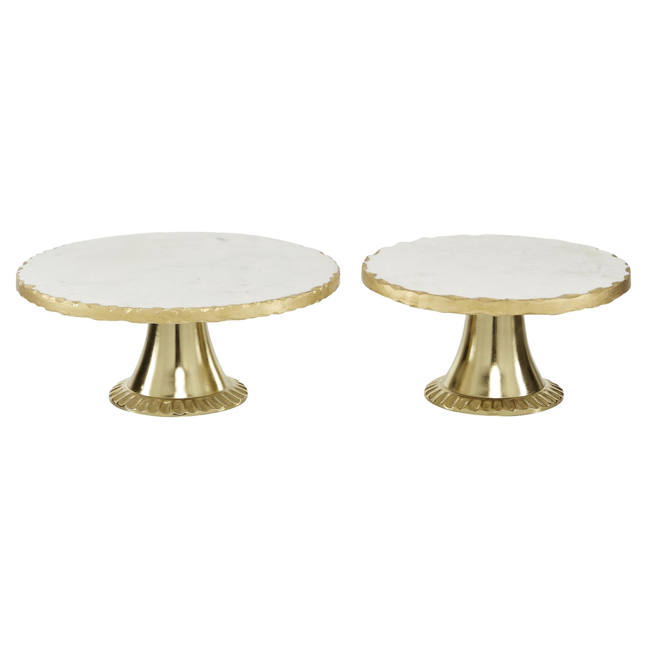 DecMode 12", 10"W White Marble Decorative Stand with Gold Base, 2-Pieces
