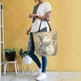 thumbnail image 6 of Open Top Canvas Tote Bag with Zipper Reusable Shopping Bag 13.5x15" Roomy Carryall Light Green Smiling Snowman, 6 of 9