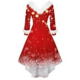 thumbnail image 4 of Christmas Dresses for Women Women's Fashion V-neck Casual Slim Christmas Printed Party Long Sleeve Dresses with Fur Collar for Christmas Party,Vermilion,M, 4 of 4