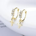 thumbnail image 4 of Cross Dangle Drop Earrings for Women 925 Sterling Silver Cubic Zirconia Small Hoop Earrings Hinged Huggie Hoops Dangling Christmas Jewelry, 4 of 5