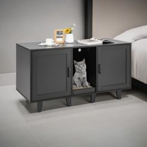 Demi Bonn 47" Litter Box Enclosure for 2 Litter Boxes, Hidden Cat Washroom with 2 Cabinet House, Scratching Board, Indoor Cat Litter Furniture, Black