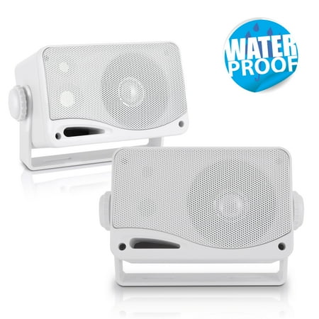 Outdoor Weatherproof Speakers PYLE PLMR24 - 3-Way Weatherproof Outdoor Speaker Set - 3.5 Inch 200W Pair of Marine Grade Mount Speakers - in a Heavy Duty ABS Enclosure Grill (White) ()