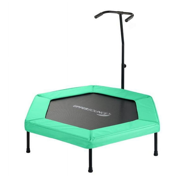 Machrus Upper Bounce 50" Mini Trampoline with Adjustable T-Shaped Handrail – Hexagonal Rebounder Fitness Trampoline for Kids & Adults- Green