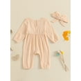 thumbnail image 4 of Suealasg Infant Baby Girls Fall Clothes Long Sleeve Ruffle Trim Jumpsuits Headband 3 6 12 18 Months Newborn Girls Romper Bodysuit, 4 of 7