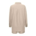 thumbnail image 6 of JIAYUE Women 2 Piece Outfits Sets Long Sleeve Casual Lapel Spring Summer Fall Everyday Wear Button Down Shirt With Comfortable Shorts Loungewear Female Breathable Clothing Set, 6 of 9