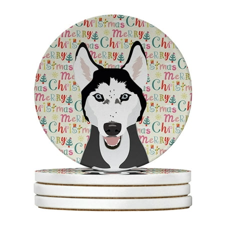 

Siberian Husky Black and White #3 Christmas Large Sandstone Coasters Pack of 4 4 in x 4 in