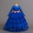 thumbnail image 6 of ZHOGXU Kids Elegant Girls Princess Dress Lightweight Mesh Layered Gown With Long Sleeve Soft Satin Bow Belt Birthday Party Outfit, 6 of 9