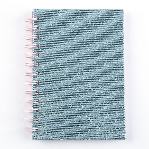 Spiral Glitter Notebook,Light Blue PU Cover Travel Journal Notepad