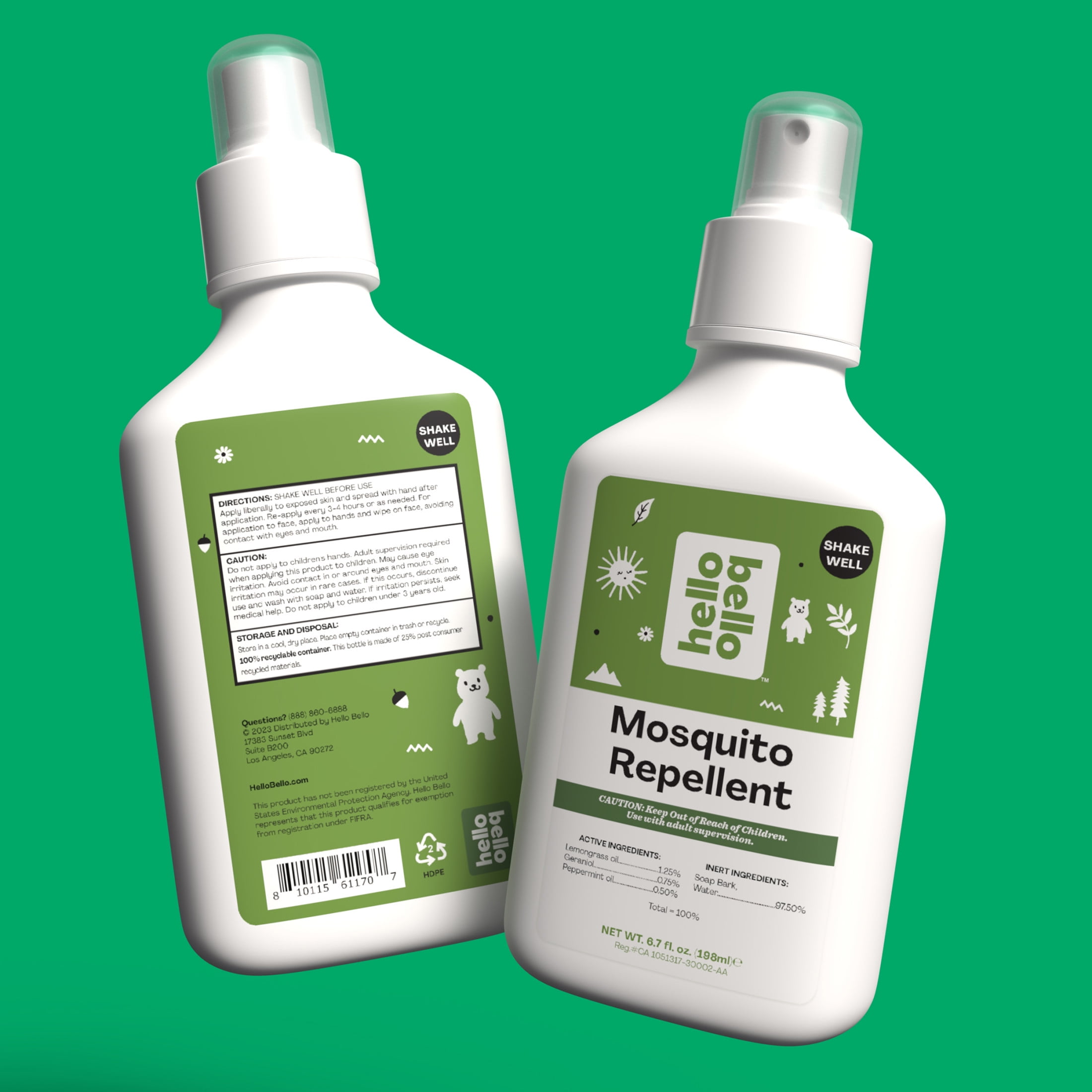 (2 pack) Hello Bello Mosquito Repellent, Made with Natural Lemongrass and Peppermint Oils, 6.7 oz