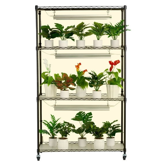 Plant Stand with Grow Light, 4 Tier Indoor Plant Shelf with 90W Full Spectrum Lights, Adjustable Metal Plant Rack for Seed Starting & Indoor Gardening