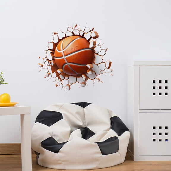 Meggemo 3D Basketball Breaking Through Wall Decal Sport Themed Room Decor for Boys Beddoor Game Room Vinyl Sticker Easy Apply