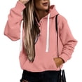 thumbnail image 2 of Yuyuzo Sweatshirt for Women Long Sleeve Drawstring Hooded Button V Neck Solid Color Basic Pullover Hoodies, 2 of 7