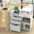 thumbnail image 5 of 3-Drawer File Cabinet, Rolling Lateral Filing Cabinet with Open Storage Shelves, Under Desk Storage Organizer Fits Legal/A4/Letter Size Files, Wood Mobile Printer Stand for Home Office (White), 5 of 18