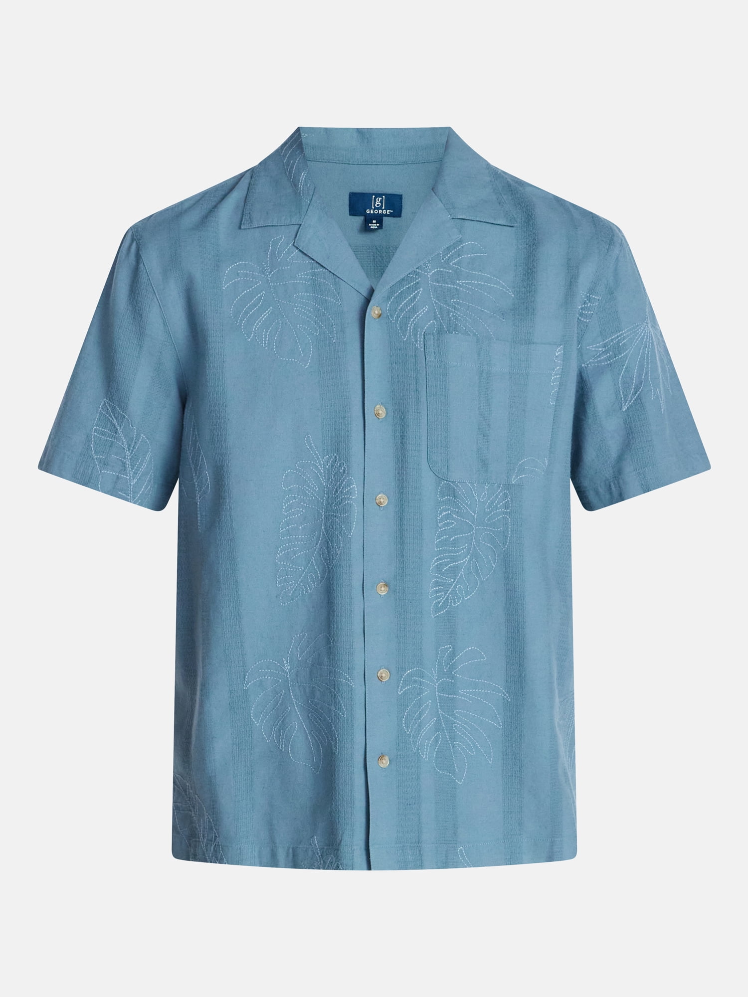 George Men's Embroidered Camp Shirt with Short Sleeves, Sizes S-5XL