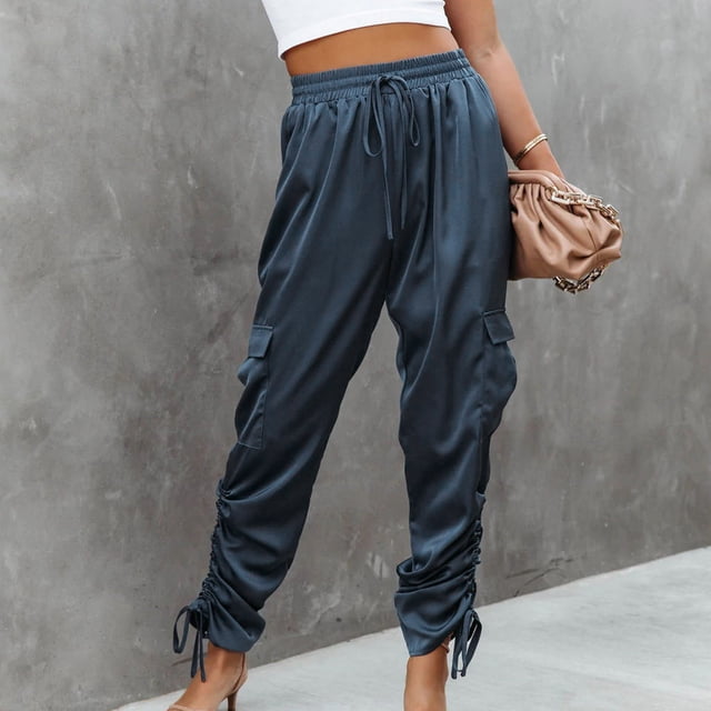 LOVZFMLL Combinaison pour Femmes, Décontractée, Col Rabattu, Coton Lin, Combinaison Longue avec Fermeture Éclair, Bleu Foncé, TG