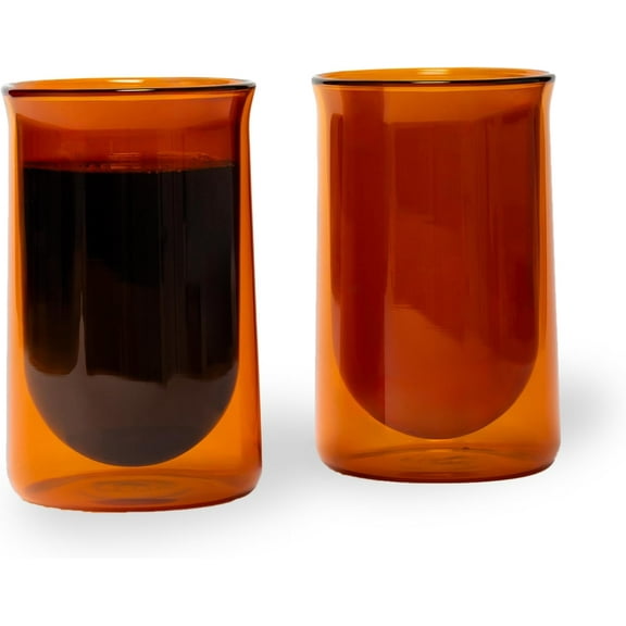 FLUR Tasting Glass (Set of 2): For Coffee, Matcha and Tea - Double-Walled Borosilicate Glass - Handmade - 11oz (Amber)