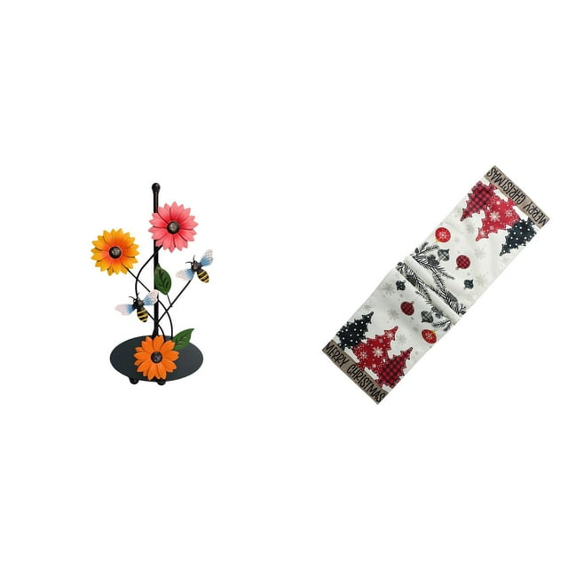 Dispensador de toallas de papel navideño con soporte vertical antideslizante y camino de mesa invernal de temporada, bufanda para tocador, mantel