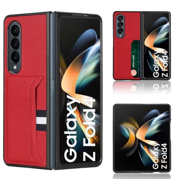 Leather Wallet Case Compatible with Samsung Galaxy Z Fold 4 with Card Holder Full Protective Business Case-Red