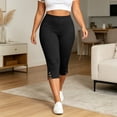 thumbnail image 4 of BVnarty women capri slim fit leggings high rise stretch waist side button split hem solid print tight cropped pant caf茅 daily wear Black XXXL, 4 of 8
