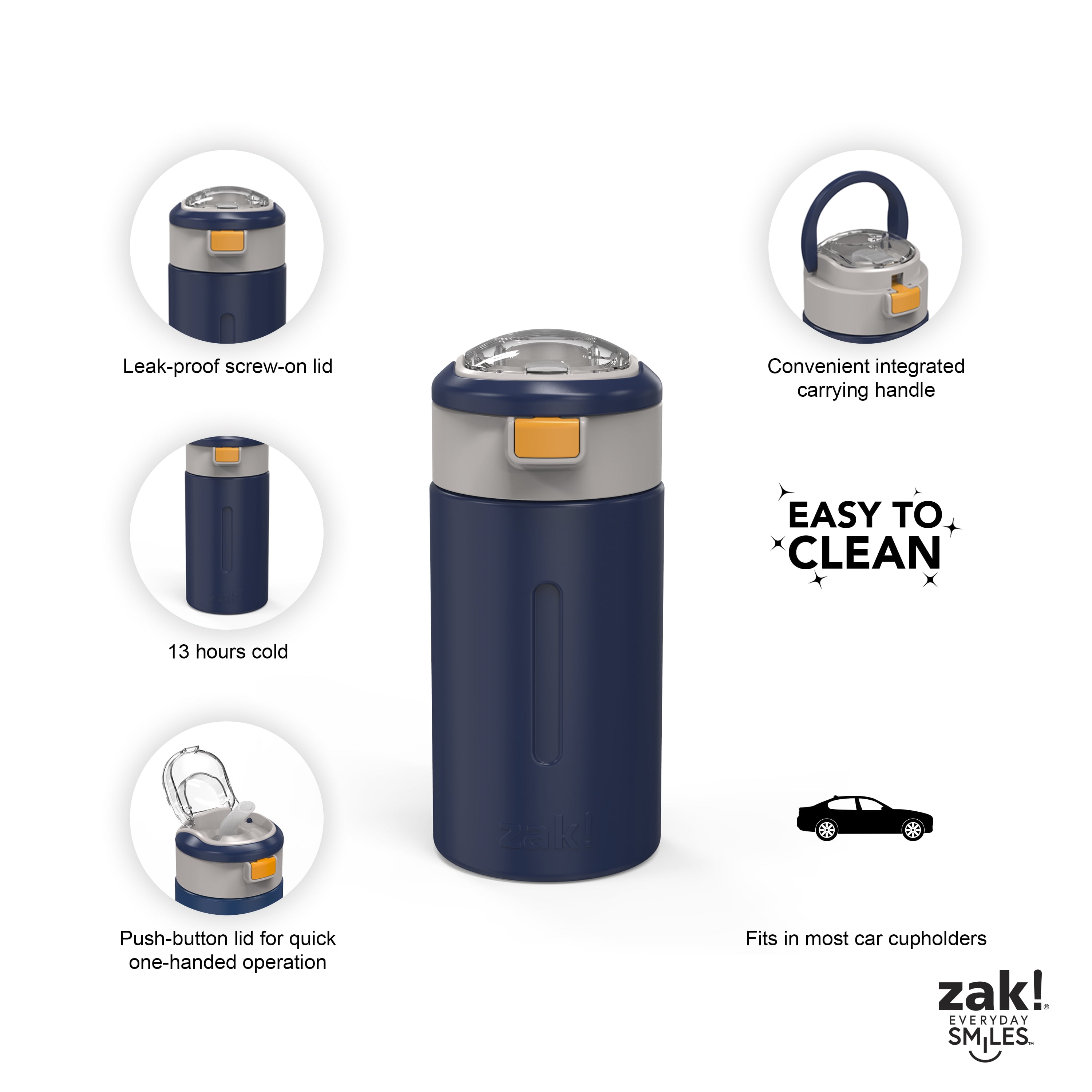  Zak Designs Stainless Steel One Hand Operation Lid and