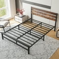 thumbnail image 3 of MAYEERTY Queen Platform Bed Frame with Rustic Vintage Wood Headboard, Strong Metal Slats Support Mattress Foundation, Brown, 3 of 5