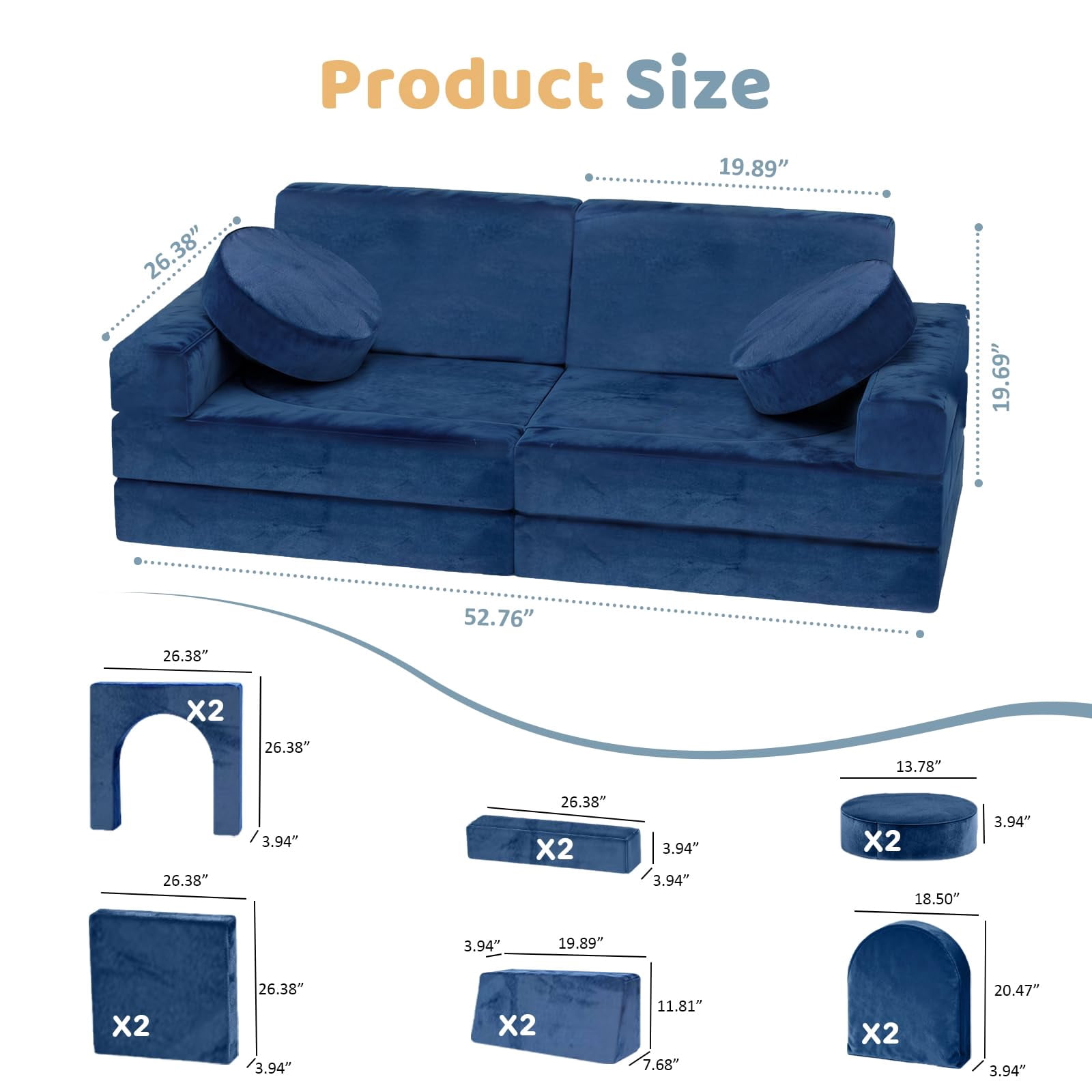 Modular Kids Play Couch, 12Pcs Kids Sofa for Playroom Bedroom Living Rooms Toddler Sofa for Inspiring Child Creativity, Children Creative Convertible Foam Sofa, Blue