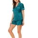 thumbnail image 4 of Conjuntos de pijama para mujer INSPIRE CHIC de manga corta con botones y pantalones cortos, conjuntos de lounge XL en verde pavo real, 4 of 6