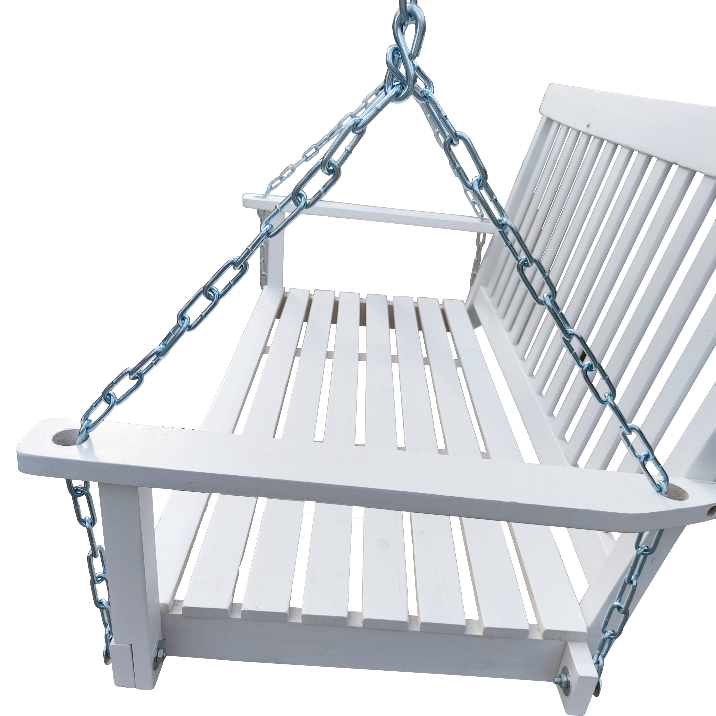 Hanging Porch Swing, Wooden Bench Swing with Armrests and Hanging Chains for Yard Garden Patio, White
