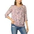 thumbnail image 3 of MODA NOVA Juniors Floral Round Neck Ruffled 3/4 Sleeves Flowy Chiffon Blouse, 3 of 7