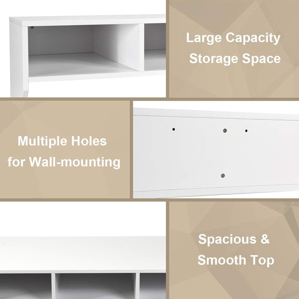 Gymax Computer Desk Wall Mounted Floating Table Home Office Shelf White