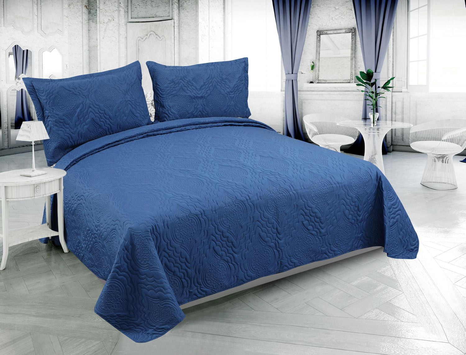 Marina Décoration Literie ultra douce avec couvre-lit en tissu Pinsonic en relief uni, bleu marine, pour l'été