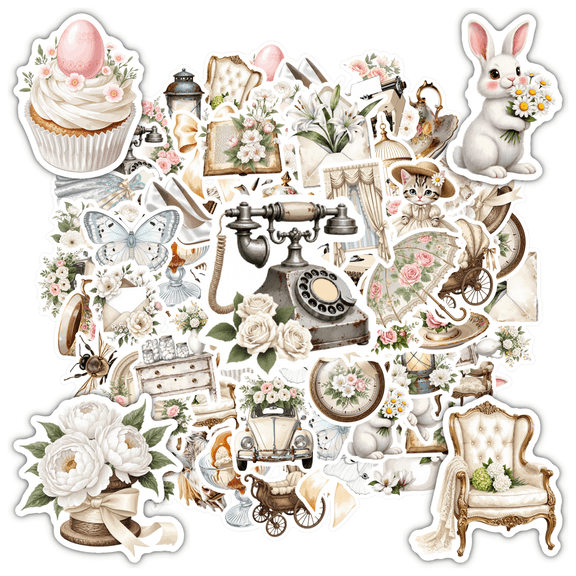 35pcs Floral Stickers Stationery Stickers Vintage Decals Kids Stickers Toy for Laptops Notebooks Suitcase
