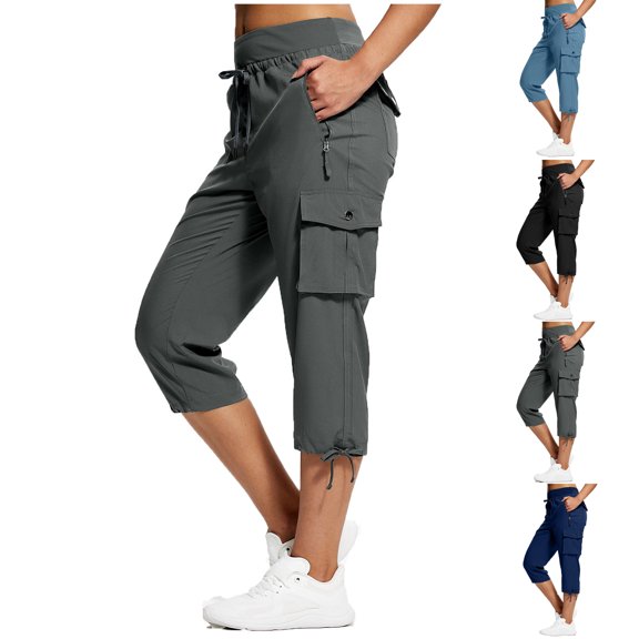 Women's Cargo Capri Hiking Pants Lightweight Casual Loose Quick Dry Outdoor Athletic Travel Pants with Pockets
