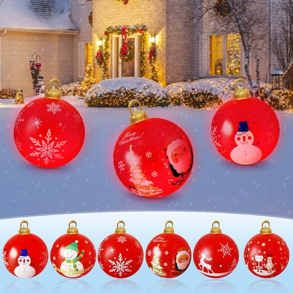 Fwttom 23.6 inch Giant Inflatable Christmas Balls with Light - Inflatable Christmas Decorations Outdoor Xmas Blow Ups Ornaments for Xmas Holiday Yard Lawn Porch Decor
